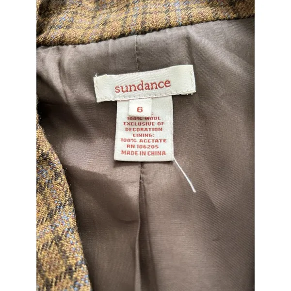 Sundance Catalog Wool Riding Jacket Blazer Brown Plaid Western Stud Collar Sz 6 - Image 8