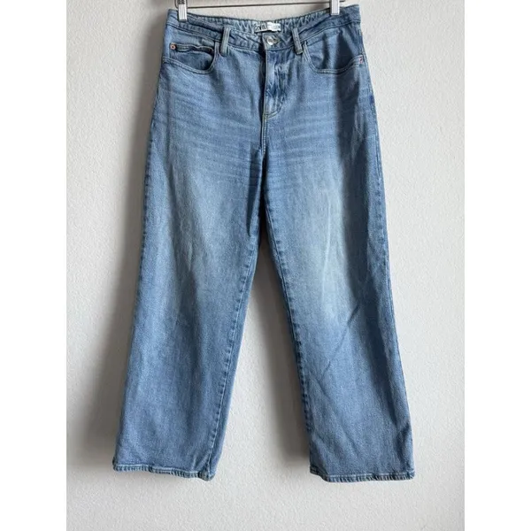 Zara Women’s Medium Wash High Rise Wide Leg‎ Baggy Jeans Blue Denim Size 8 - Image 4