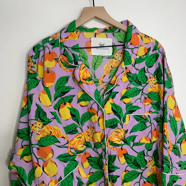 Printfresh Orange Cat & Fruit Purple Long Sleeve Pajama Rare Womens Dress 3XL - Image 8