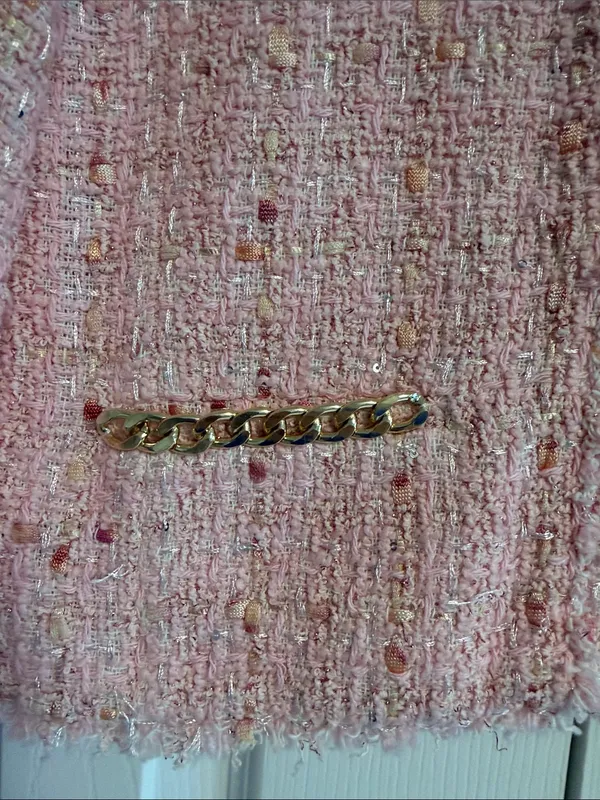 Generation Love Pink Tweed Blazer Size Small | Gold Chain Details - Image 3