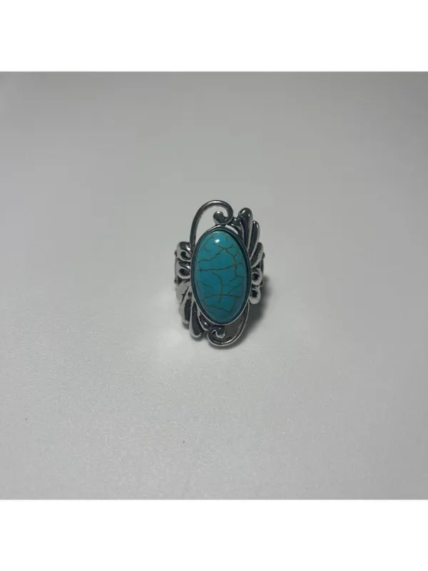 Turquoise Statement Ring unmarked silver tone boho chic festival wear Blue - Image 4
