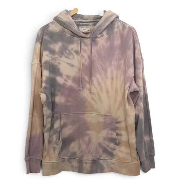 American Eagle Women Tie Dye Oversized Hoodie Purple Tan Side Slit Sweatshirt XS - Image 4
