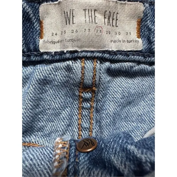 Free People Button Fly distressed‎ mini denim jean skirt sz 28 - Image 3
