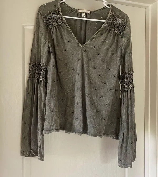 Anthropologie Eyelet Bell Sleeve Crochet Top - Image 4
