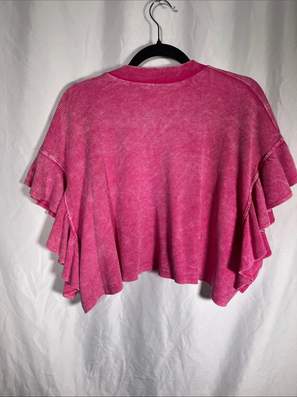 Altar’D State Womens Nessa Flutter Sleeve Pink Blouse Top Medium - Image 5