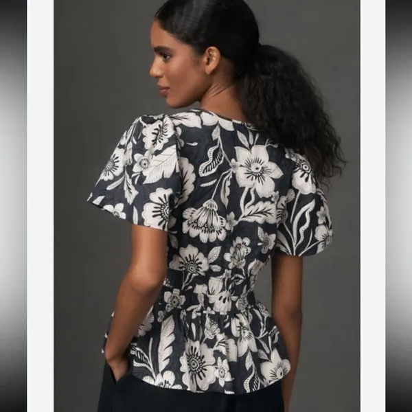 Anthropologie NWOT Somerset Blouse tropical black white floral top - XS - Image 2