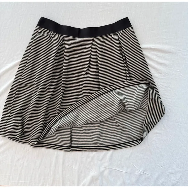 Max Studio Womens Striped Pleated Mini Skirt Black Beige Elastic Waist 4705A14A - Image 2