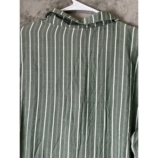 Cozy Earth Pajama Set Womens Large Green White Stripe Button Up Drawstring Pants - Image 4