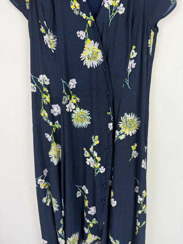 Free People Lost in You Floral Midi Dress Button Hi-lo Navy Blue Size Small S - Image 5