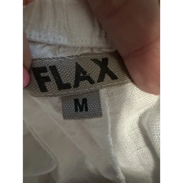 FLAX Pants Women's Medium 100% Linen Pant Wide Leg Pockets Elastic‎ White #J10-7 - Image 2