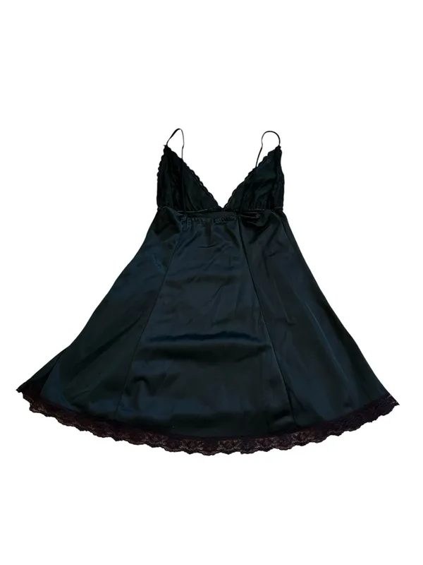 Vintage Silky Nylon Black Lingerie Slip Dress Lace Trim Empire Waist Dark Fairy - Image 6