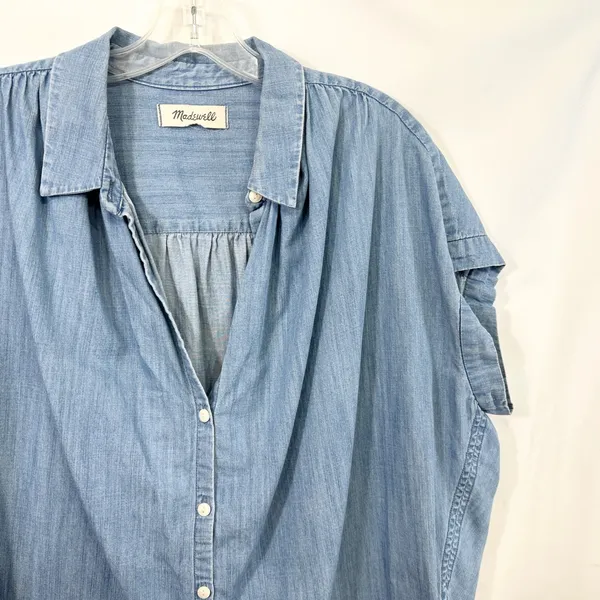 Madewell Large Chambray Top Button Down Shirt Light Blue Cotton Denim 1463 - Image 5
