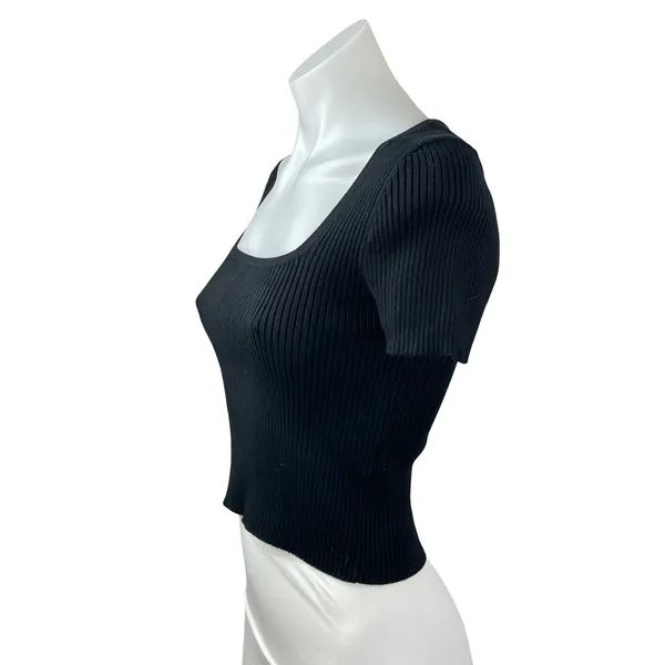 Madewell Women's Black Ribbed Knit Square Neck Sculpt T Shirt Crop Top Size S - Image 2