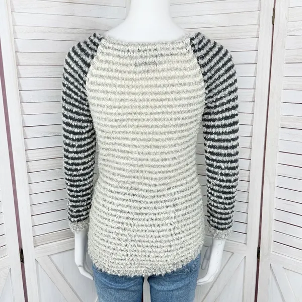 Loft Striped Boucle Knit Pullover Sweater Tan‎ Grey Black XS Colorblock - Image 4