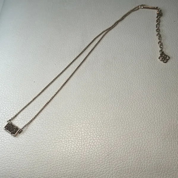 Kendra Scott Pattie Rose Gold Rectangle‎ Drusy Stone Pendant Necklace - Image 2