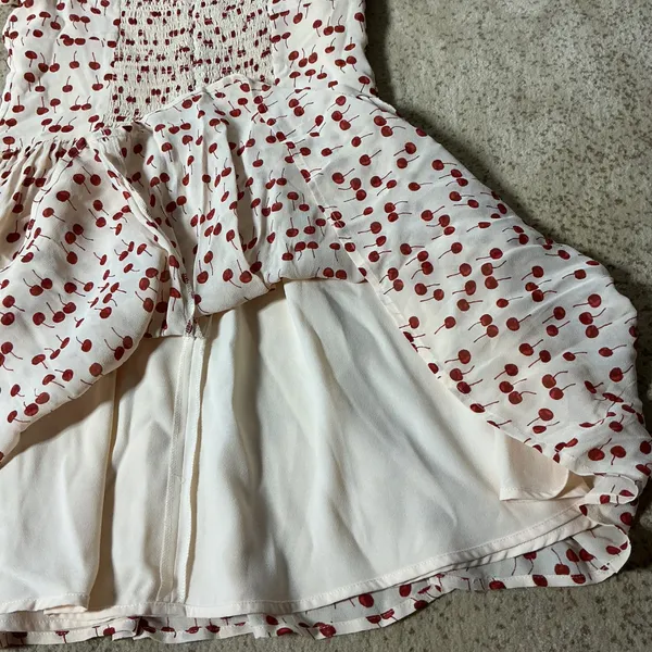 Reformation Coquette Cherry Print Smocked Mini Dress Red‎ Short Sleeve Size 10 - Image 9