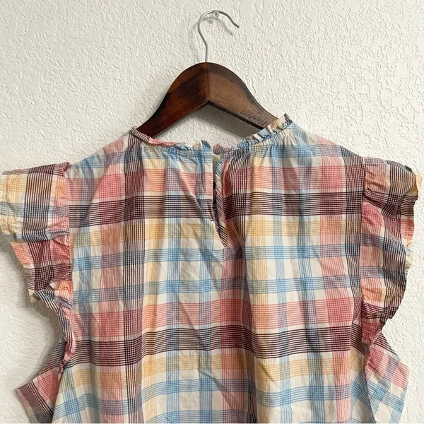 Old Navy Womens Shirt Blouse Multicolor Plaid Smocked cotton Blend Size XL - Image 4