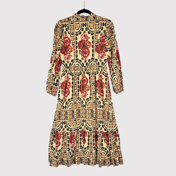A Loves A Womens Dress Brown Vintage Floral Split V Neck Midi A Line Boho XS - Image 3