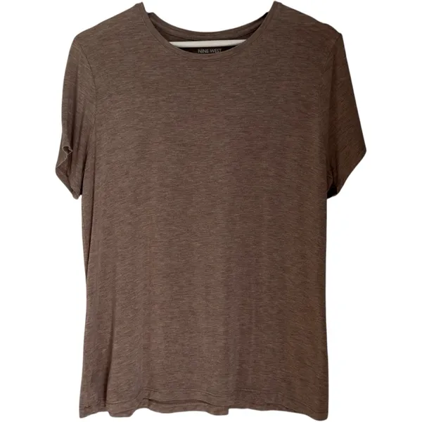 Beige Brown Soft Spun Short Sleeve Basic Crewneck Tee Womens Large Nine West Top - Image 4