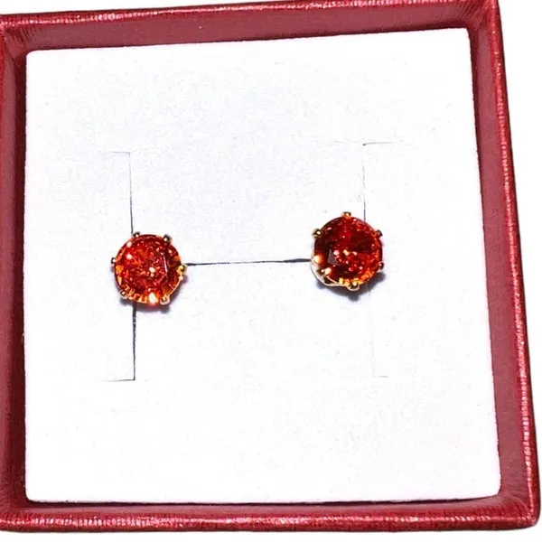 Ruby cz July birthday post earrings with 14k gold plated post. New - Image 3