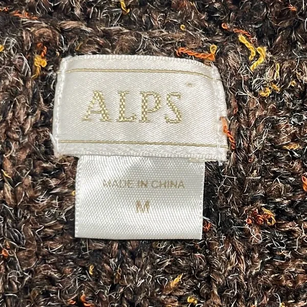 Vintage Alps Brown Marled V Neck Pullover Sweater Cableknit Long Sleeves Medium‎ - Image 5