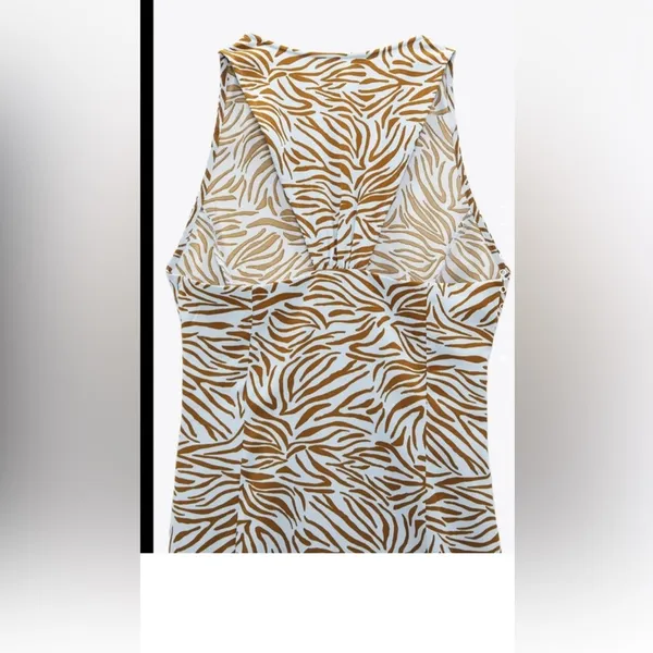 Zara White and Tan Zebra-Print Midi Dress with Side Slit - Image 7