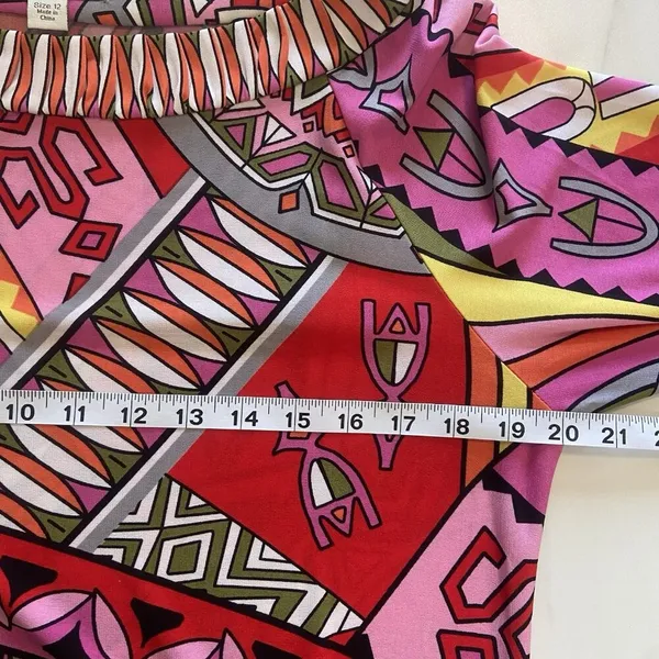 Muse Boston Proper Pink Orange‎ Geometric Shift Drop Waist Retro Dress 12 Light - Image 8