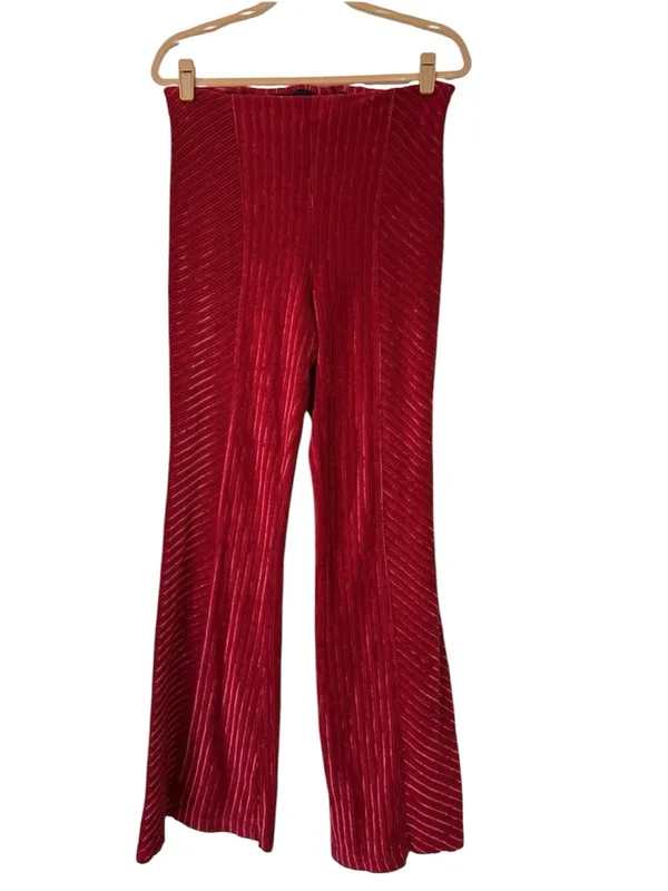 Free People Penny Ribbed Velvet Flare Pants Womens Medium Boho Rocker - Image 2