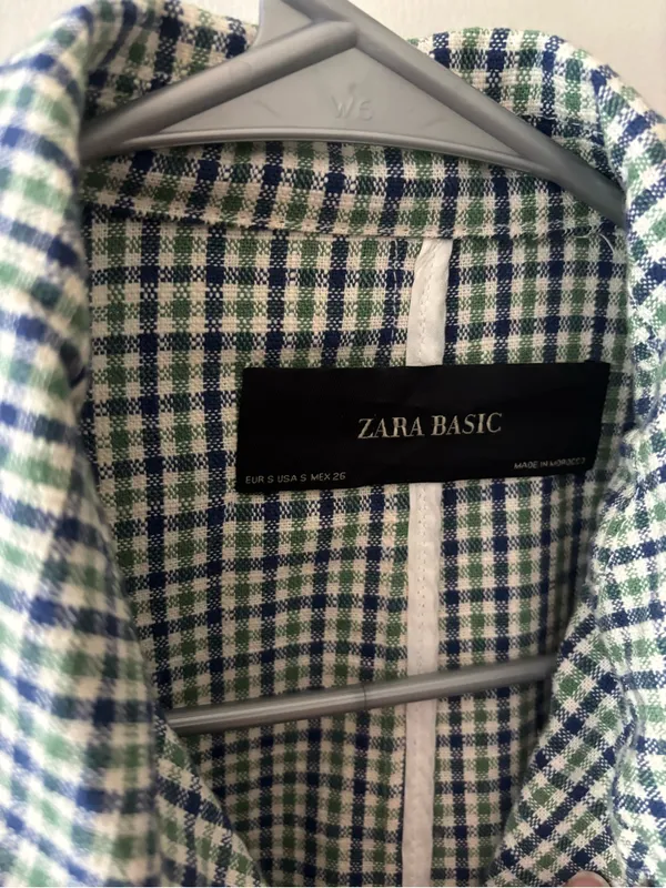 Zara Green Plaid Bow Cuff Coat Sz S Preppy Like New - Image 6
