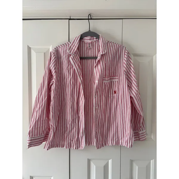 Victoria’s Secret Pink White Stripe Pajama Top Shirt Women’s S Short Cotton - Image 2