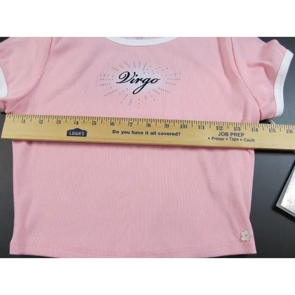 Limited Too Virgo Crop Top Baby Tee NWT Small Pink Zodiac Rhinestone Ringer - Image 6