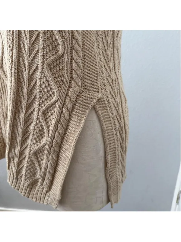 Polo Ralph Lauren Beige Cable Knit Sleeveless Tunic Sweater Mock Neck - Size M - Image 3