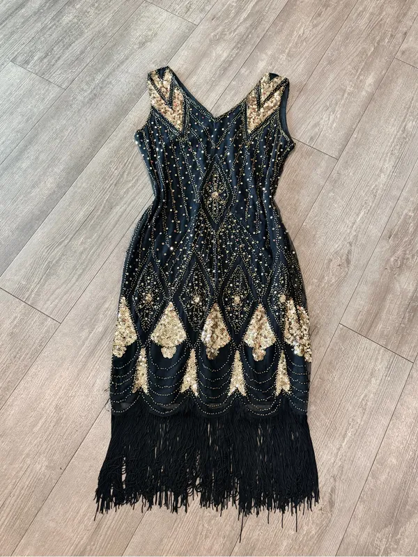 PrettyGuide Black Sequin Fringe Cocktail Dress Size M - Image 3