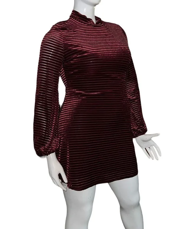 Lulus Ticket to Chic striped velvet balloon sleeve dress - Image 8