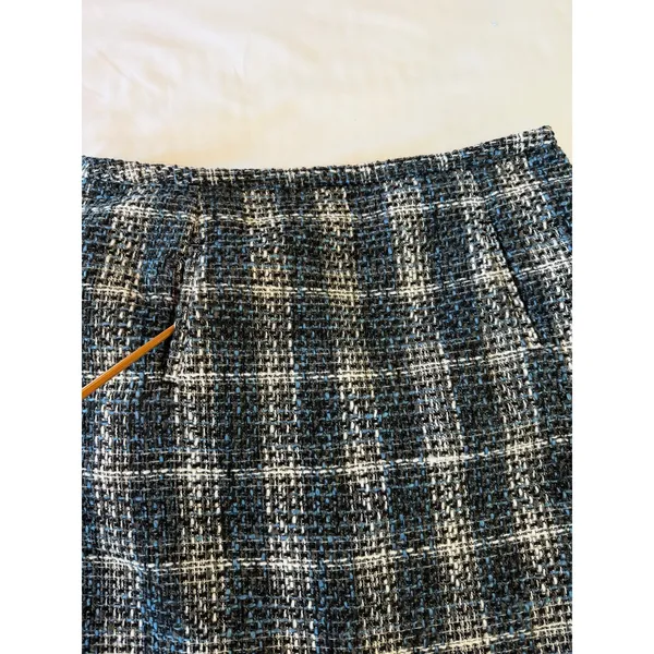 LOFT Plaid Tweed Mini‎ Skirt Blue Black White Lined Sz 12 Preppy Academia - Image 7