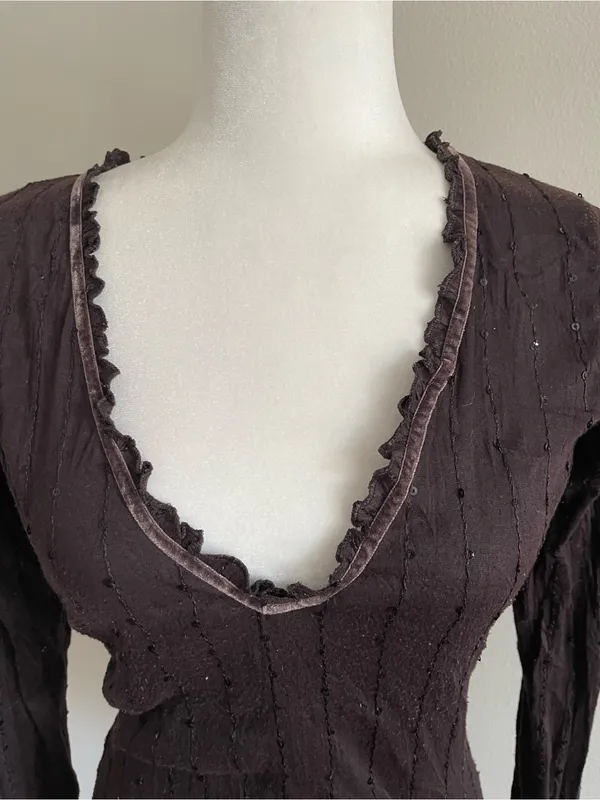 United Colors of Benetton Dark Brown V-Neck Long Sleeve Top - Image 2