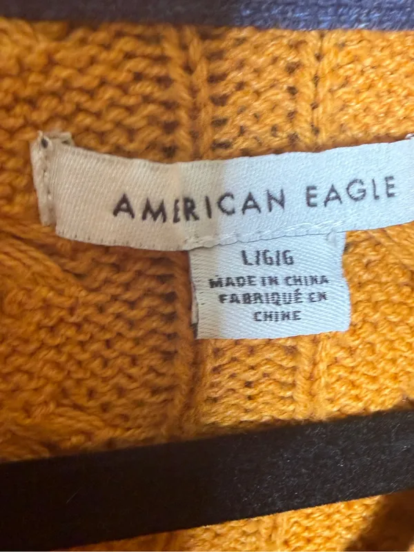 American Eagle Mustard Cable Knit Zip Hoodie Cropped Large - Image 3