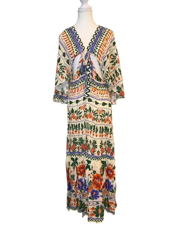 FARM Rio for Anthropologie V-Neck Kaftan Maxi Cut-Out Dress - Image 4