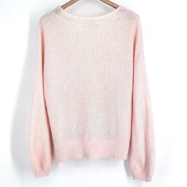 Boden Francesca Sweater Women's L Balloon Sleeve Rib Knit Mohair Knit Pink Large - Image 3