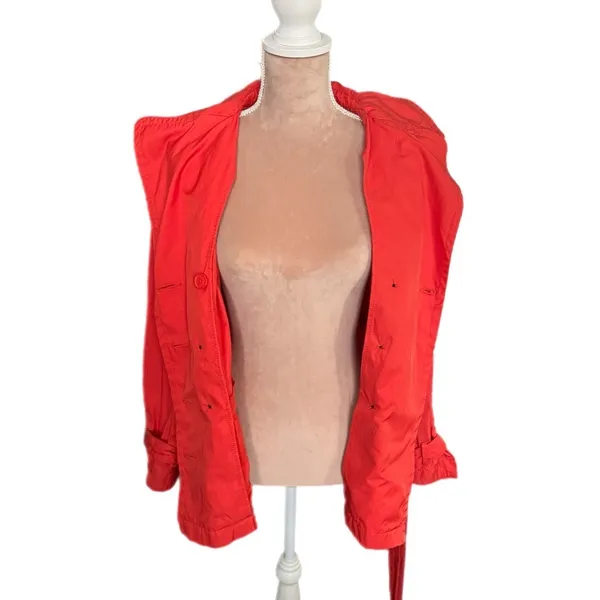 St. John's Bay Womens Sz S Orange Trench Coat Belted Pea Coat Lightweight Cotton - Image 6