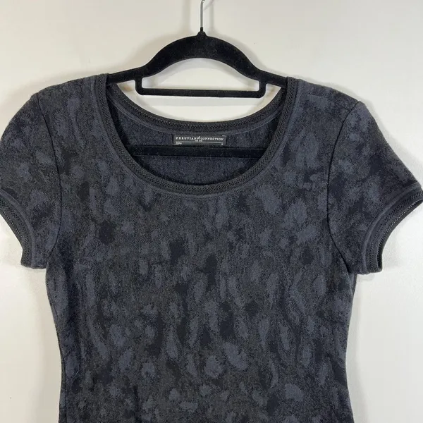 Peruvian Connection Pima Cotton Jacquard Knit Fit‎ and Flare Dress Grey Black S - Image 2