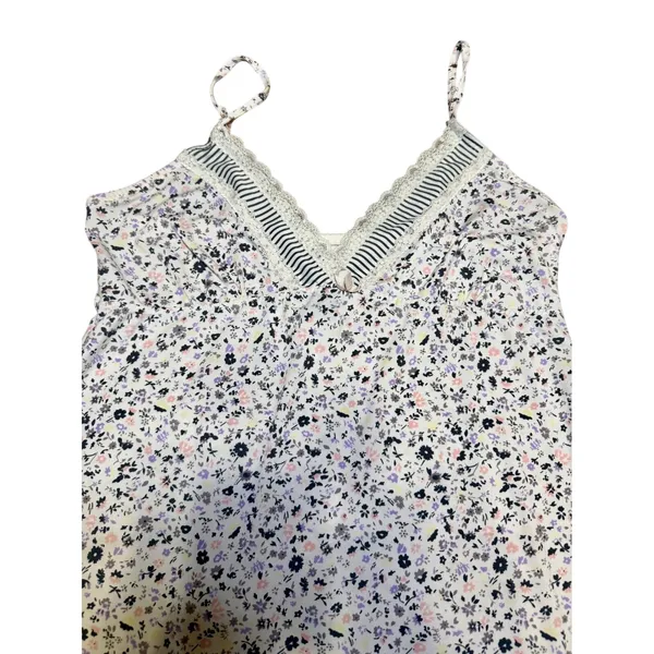 Laura Ashley Floral Lace Trim Nightgown XL White Purple Striped V-Neck‎ Chemise - Image 5