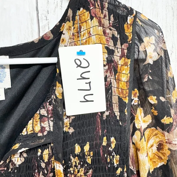 Blue‎ Rain Dress Women Size Large Floral Ruffle Smocked Long Sleeve Swing Mini - Image 3