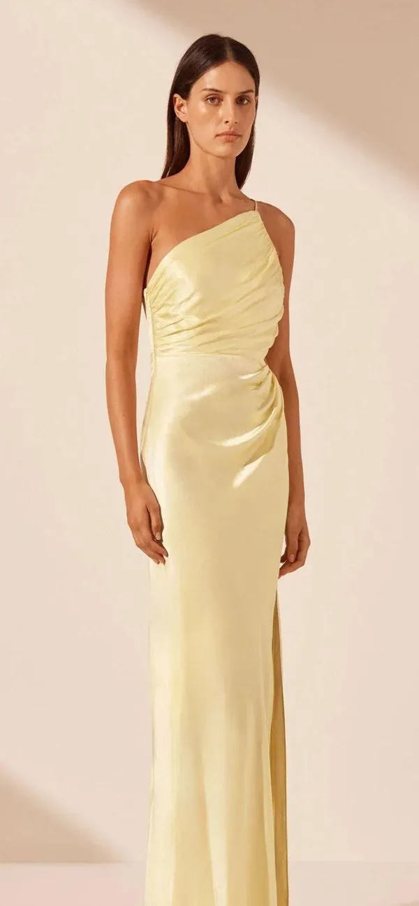 Shona Joy La Lune Asymmetrical Gathered Maxi Dress - Lemon - Image 3