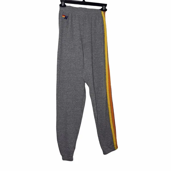 Aviator Nation 5 Stripe Sweatpants Womens XS Heather Grey Rainbow Made USA - Image 5