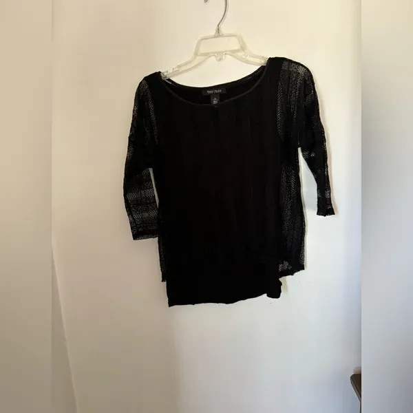 White House Black Market Black Lace Double Layer Long Sleeve Top Women's X-Small - Image 3