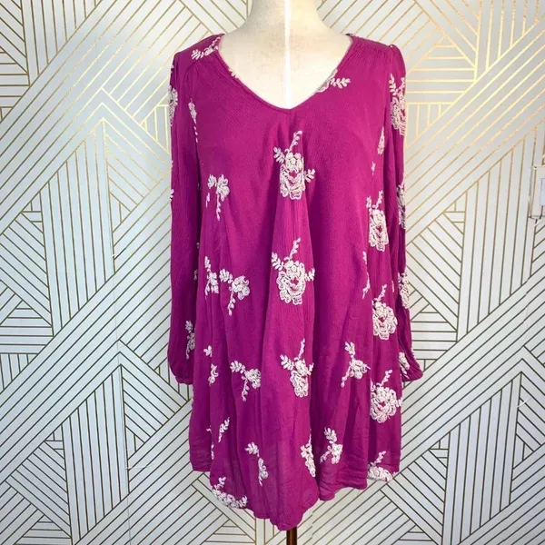 Free People Embroidered‎ Austin Mini Dress Purple - Image 3
