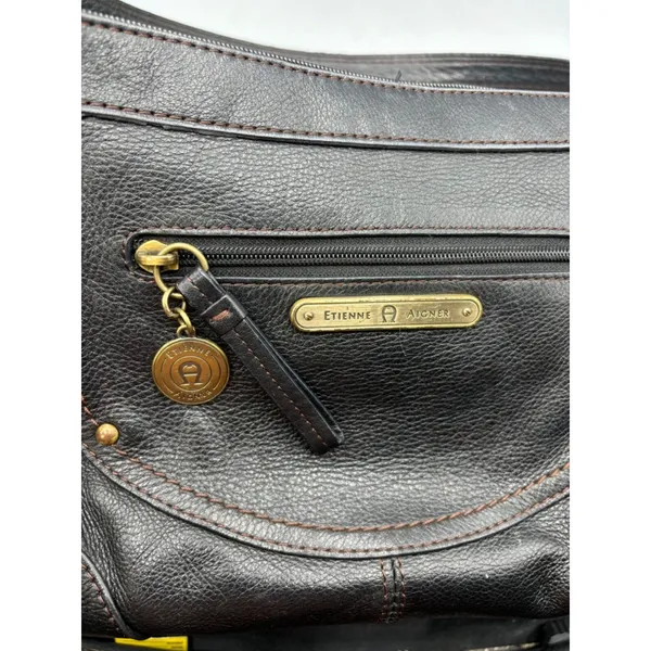 Etienne Aigner Black Leather Purse Shoulder‎ Bag Adjustable Strap & Front Po - Image 3