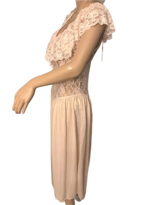 Vintage 80s Victoria’s Secret Union Made USA Lace Nightgown Size Small Pink Rare - Image 5
