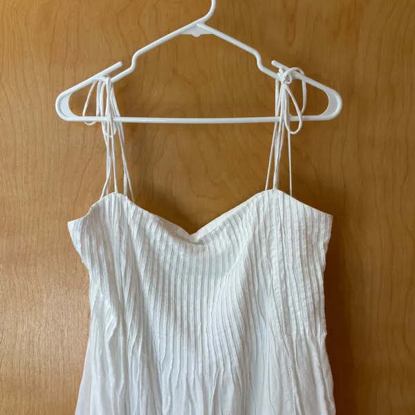 Abercrombie & Fitch Maxi Dress Womens XLT White Pleated Tie Strap Smocked Pocket - Image 3
